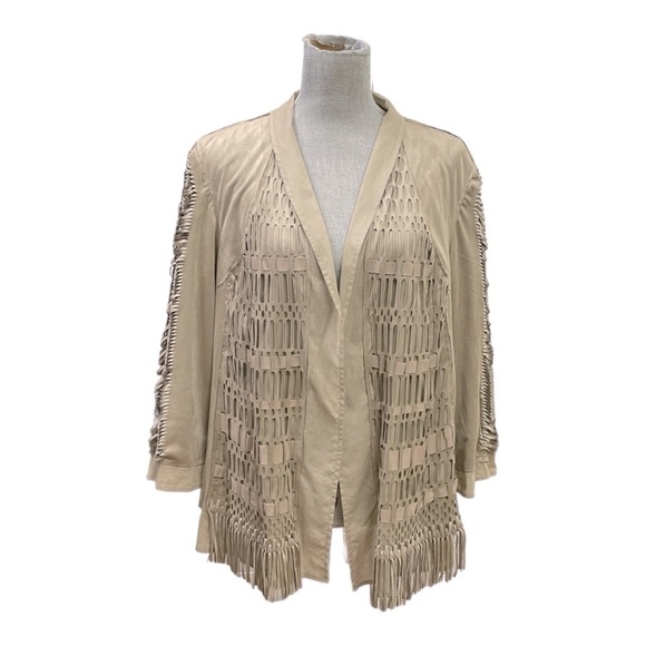 Chicos Faux Suede Fringed Boho Jacket Size 3 - Picture 2 of 14